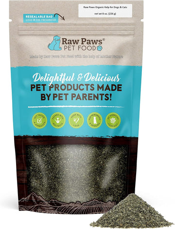 Raw Paws Organic Kelp For Dogs & Cats, 8-Oz - Iodine Rich For Thyroid, Digestive & Immune Health - Seaweed Powder For Dogs, Sea Kelp For Cats, Kelp Supplement For Dogs, Dried Kelp Powder For Dogs