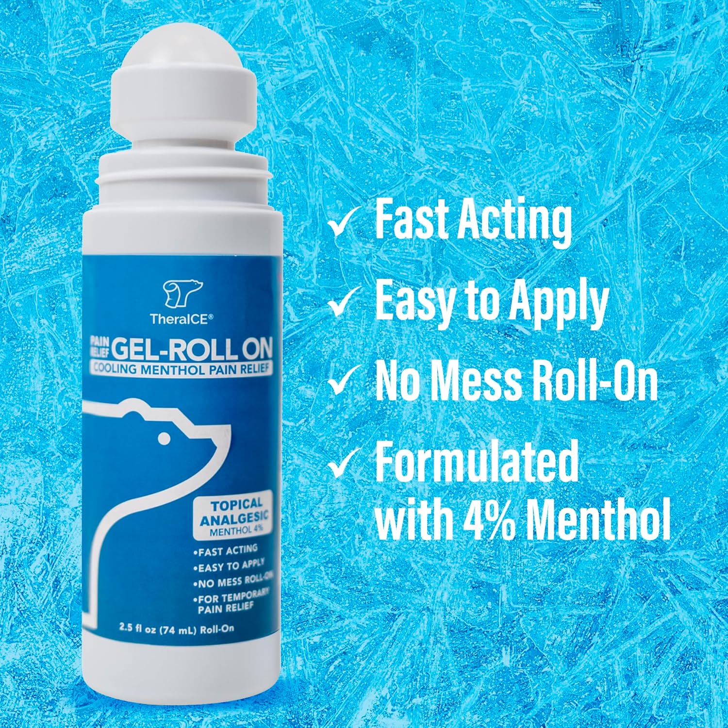 TheraICE Pain Relief Roll On, 2.5 FL OZ Roll-On ICY Gel Maximum Fast Acting Topical Cooling Menthol Strength Pain Reliever for Hot Muscles, Joints, Arthritis, Back, Hamstring, Knee, Elbow & Calf : Health & Household