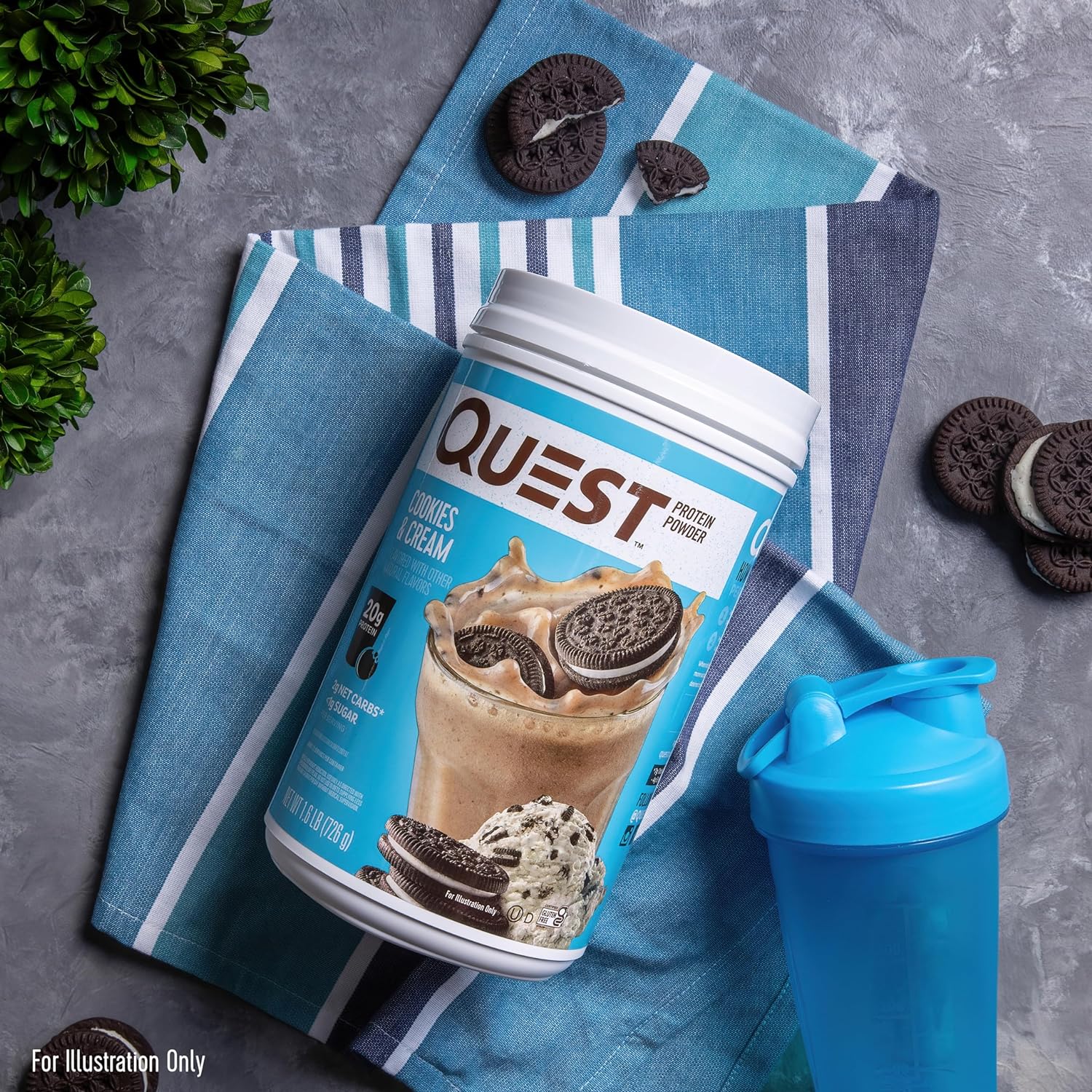 Quest Nutrition Cookies & Cream Protein Powder; 20g Protein; 1g Sugar; Low Carb; Gluten Free; 1.6 Pound; 22 Servings