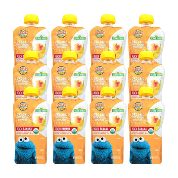 Earth'S Best Organic Kids Snacks, Sesame Street Toddler Snacks, Organic Fruit Yogurt Smoothie For Toddlers 2 Years And Older, Peach Banana, 4.2 Oz Resealable Pouch (Pack Of 12)