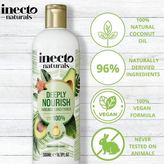 Inecto Natural Avocado Nourishing Conditioner 500Ml, Organic Avocado Oil, For Softer, Smoother & Nourished Hair
