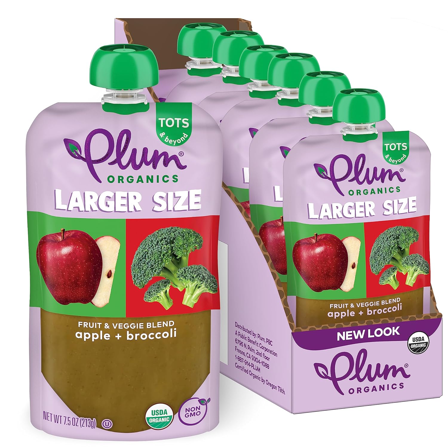 Plum Organics Tots & Beyond Organic Toddler Food - Apple and Broccoli - 7.5 oz Pouch (Pack of 6) - Organic Fruit and Vegetable Toddler Food Pouch