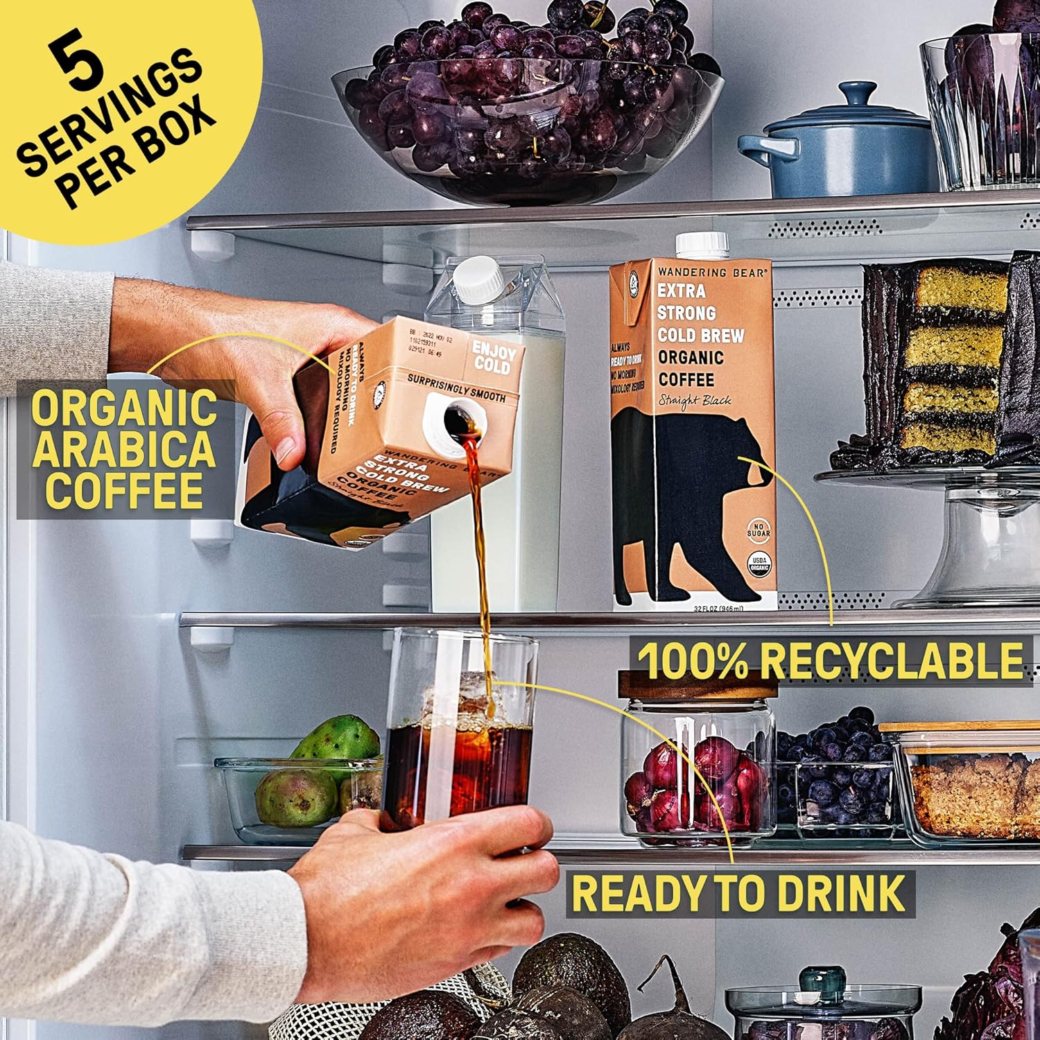 Wandering Bear Organic Caramel Cold Brew Coffee, 32 Fl Oz, 1 Pack - Extra Strong, Smooth, Organic, Unsweetened, Shelf-Stable, And Ready To Drink Iced Coffee, Cold Brewed Coffee, Cold Coffee