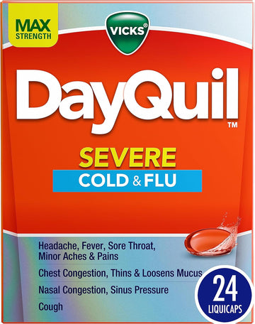 Vicks Dayquil Severe Cold, Flu & Congestion Medicine, Liquicaps, Maximum Strength Orange, 24 Count