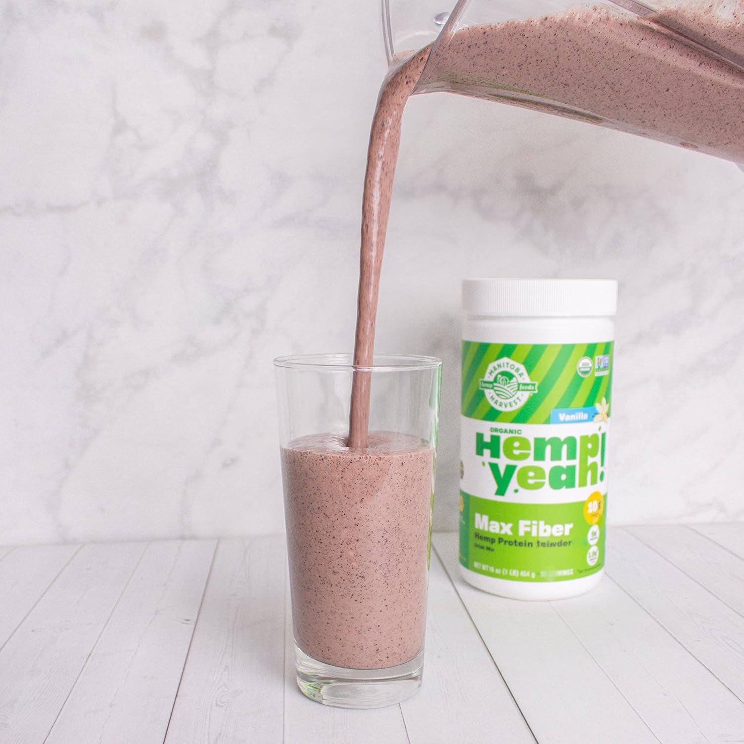 Manitoba Harvest Hemp Yeah! Organic Max Fiber Protein Powder, Vanilla, 16oz; with 10g of Fiber, 9g Protein and 1.9g Omegas 3&6 per Serving, Preservative Free, Non-GMO, Packaging May Vary : Health & Household