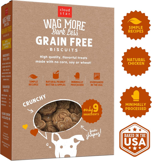 Cloud Star Wag More Bark Less Crunchy Grain Free Dog Treats, Peanut Butter & Apples, 14 Oz. Box