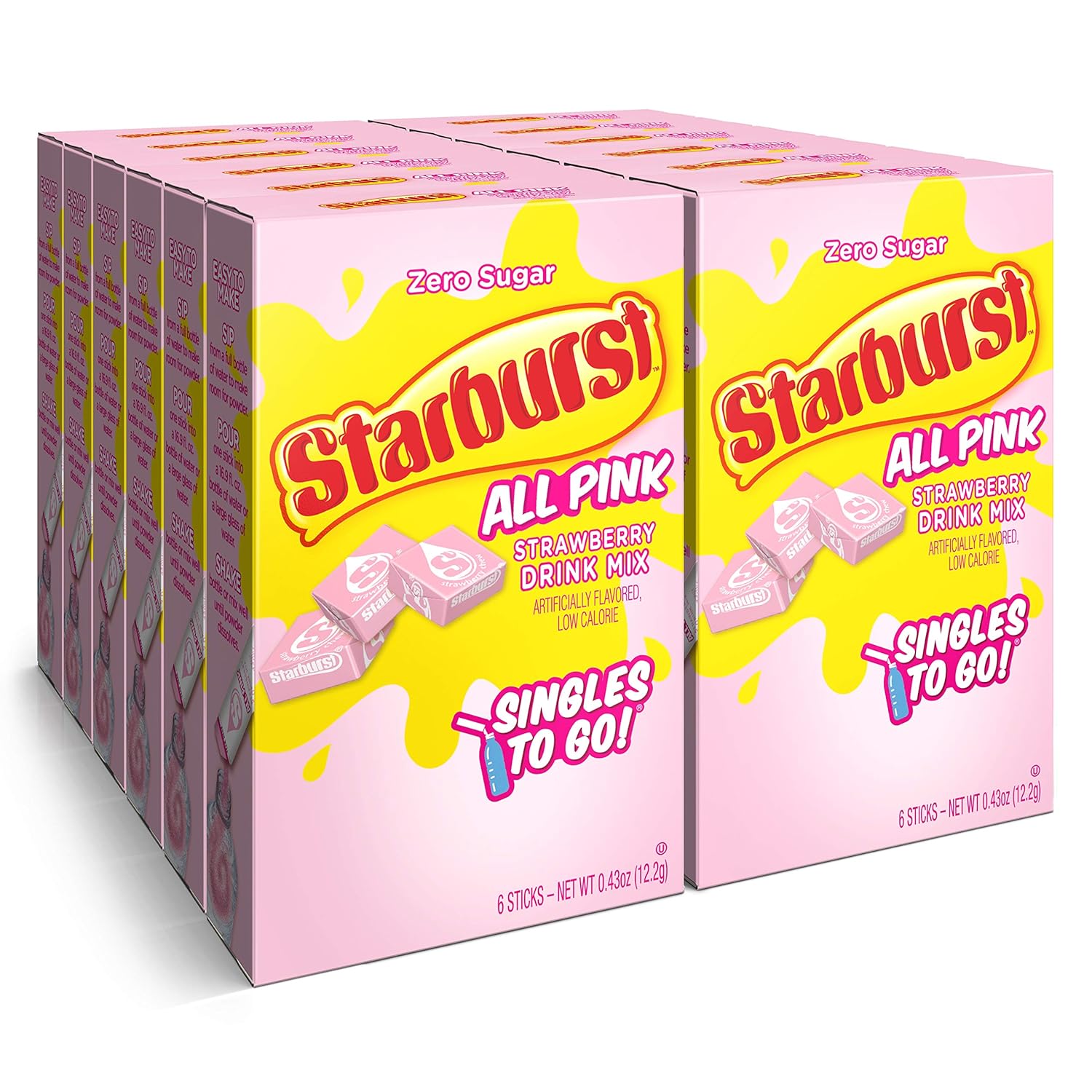 Starburst Singles To Go Powdered Drink Mix, All Pink Strawberry, 12 Boxes With 6 Packets Each - 72 Total Servings, Sugar-Free Drink Powder, Just Add Water, 6 Count (Pack Of 12)