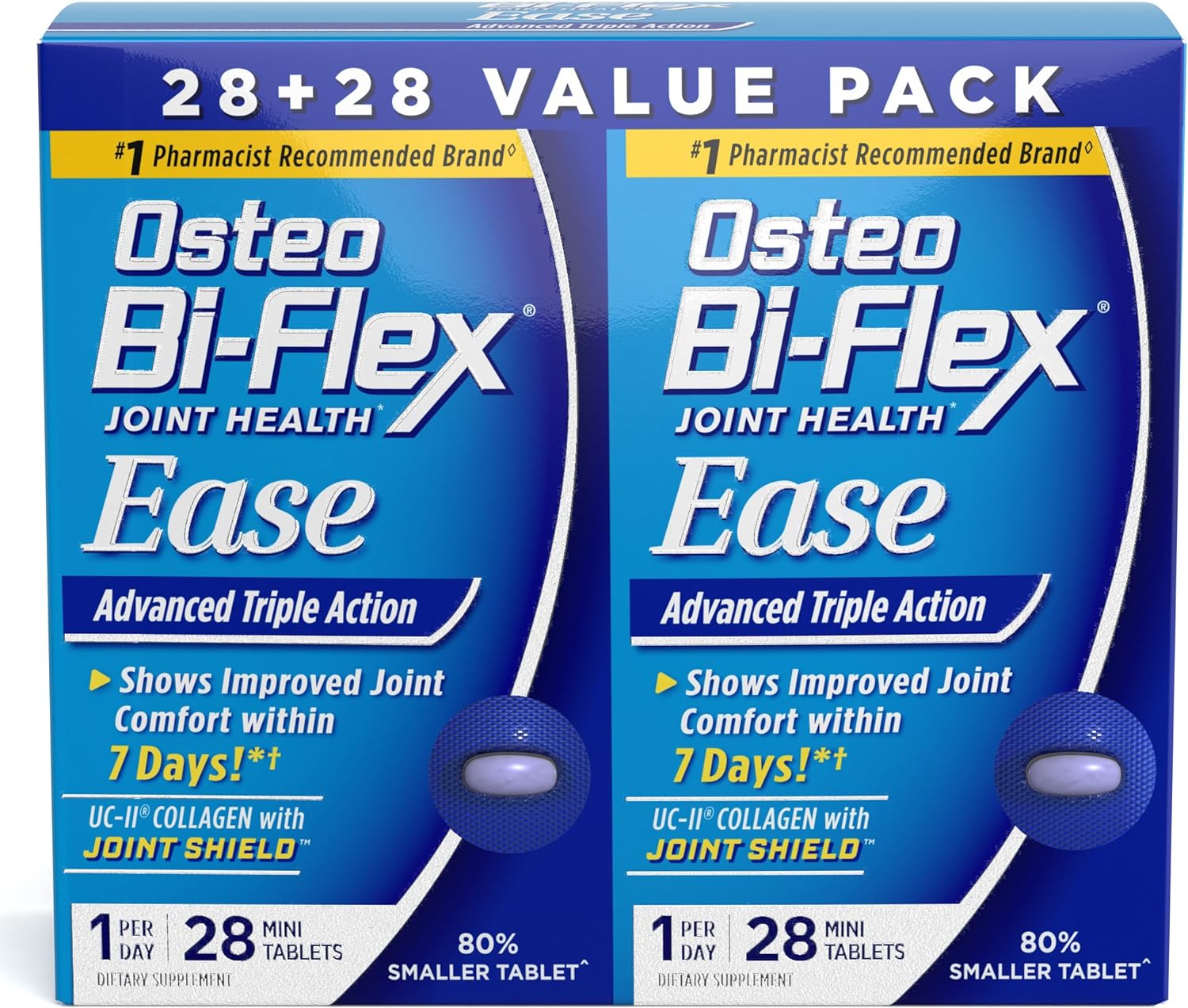 Osteo Bi-ex Ease Advanced Triple Action with Vitamin D Joint Supplements, Mini-Tablets, 28 Count, Pack of 2