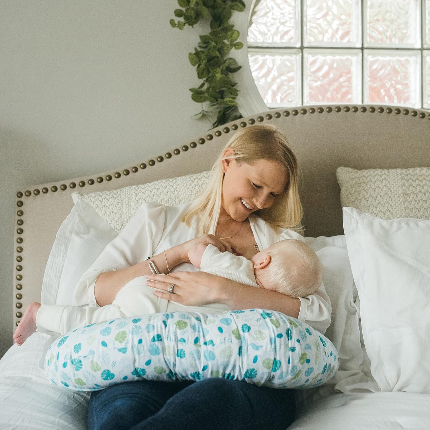Dr. Brown's Breastfeeding Pillow with Removable Cover for Nursing Mothers, Machine Washable, Cotton Blend, Green : Baby