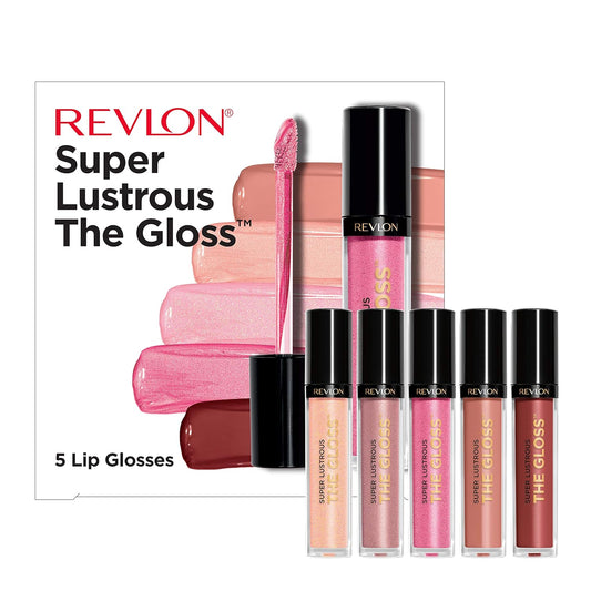 Revlon Lip Gloss Set, Super Lustrous 5 Piece Gift Set, Non-Sticky, High Shine, Cream & Pearl Finishes