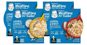 Gerber Mealtime For Toddler Meal Bowl Variety Pack, 2 Oatmeal & Barley With Bananas & Cream, 2 Oatmeal & Barley With Apple Cinnamon, 4.5 Ounce Trays (Pack Of 4)