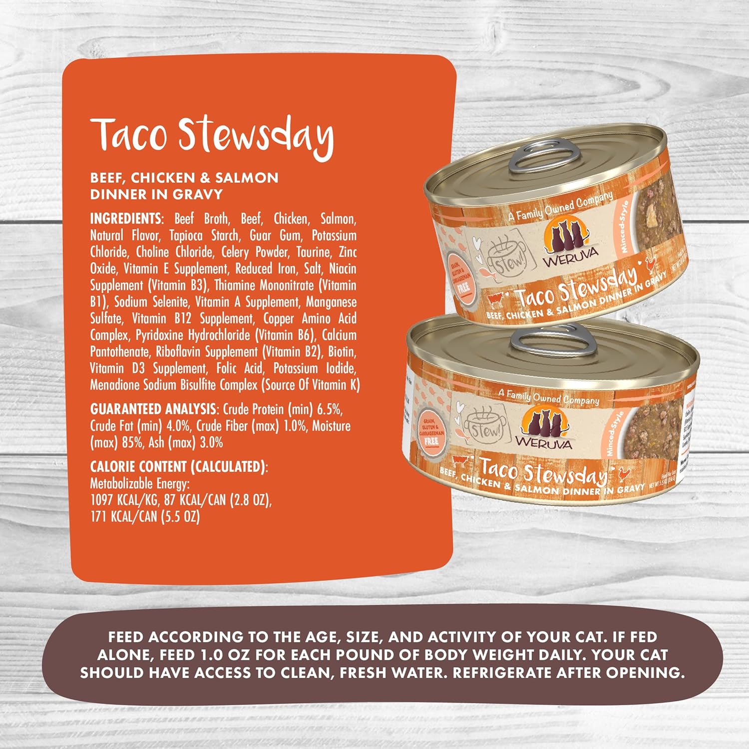 Weruva Classic Cat Stews!, Taco Stewsday with Beef, Chicken & Salmon in Gravy, 2.8oz Can (Pack of 12) : Pet Supplies