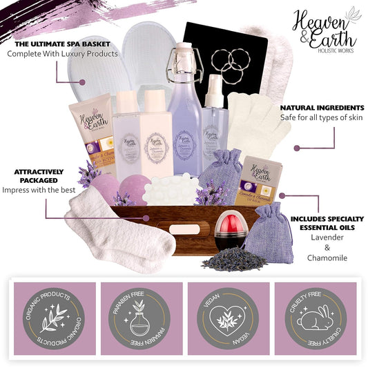 Birthday Gift Basket For Women. Lavender Pampering Gift Basket! All Inclusive Spa Bath Gift Set For Relaxing, Self Care, Meditation Gifts For Her Gift Bath Set For Mind & Body Stress Relief!
