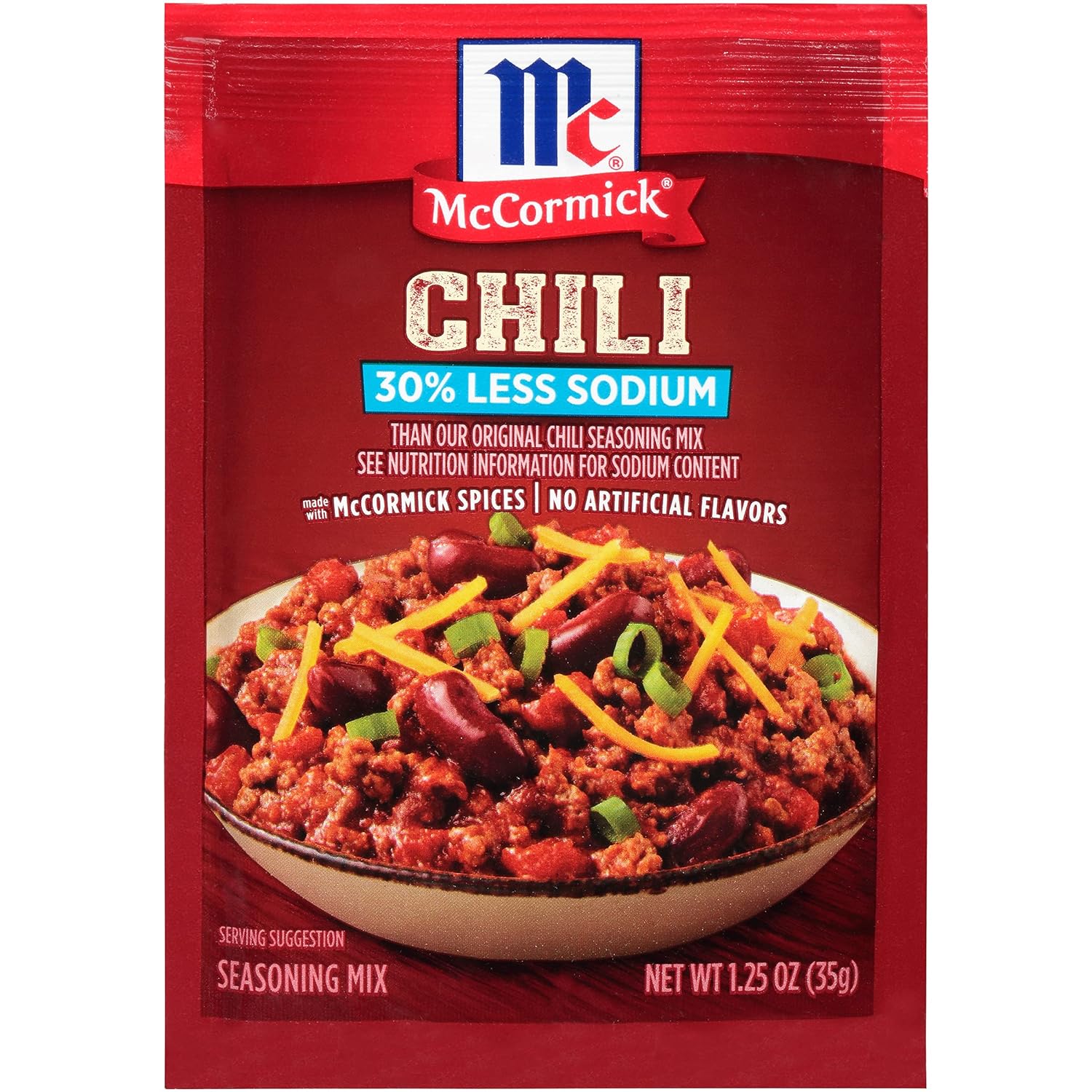 McCormick 30% Less Sodium Chili Seasoning Mix, 1.25 Ounce (Pack of 12) (Package May Vary)