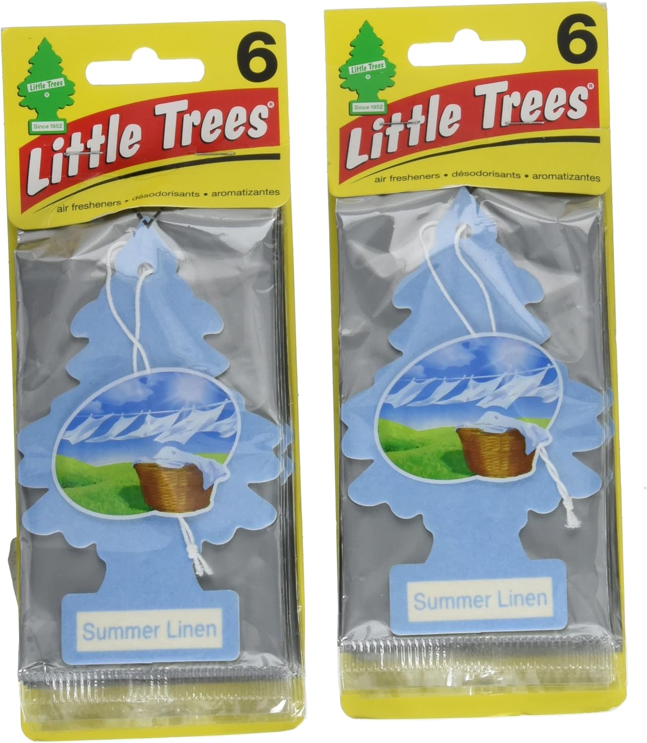 Little Trees Cardboard Hanging Car, Home & Office Air Freshener, Summer Linen (Pack of 12)