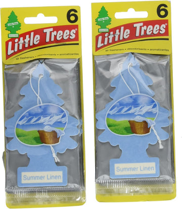 Little Trees Cardboard Hanging Car, Home & Office Air Freshener, Summer Linen (Pack of 12)