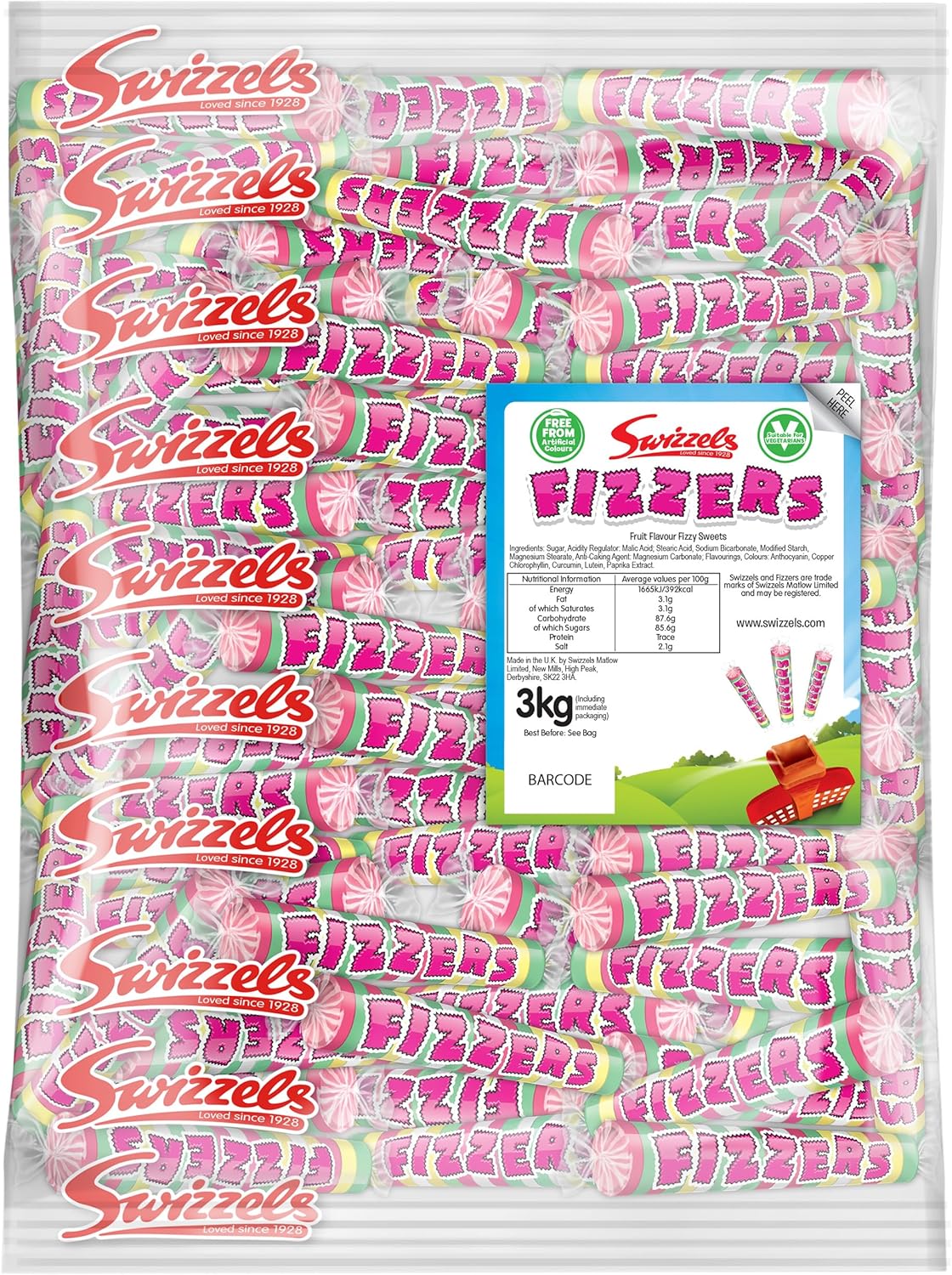 Swizzels Original Assorted Fruit Fizzers Sweets, Bulk Sweet Bag Of Fizzers 3Kg (Pack Of 1)