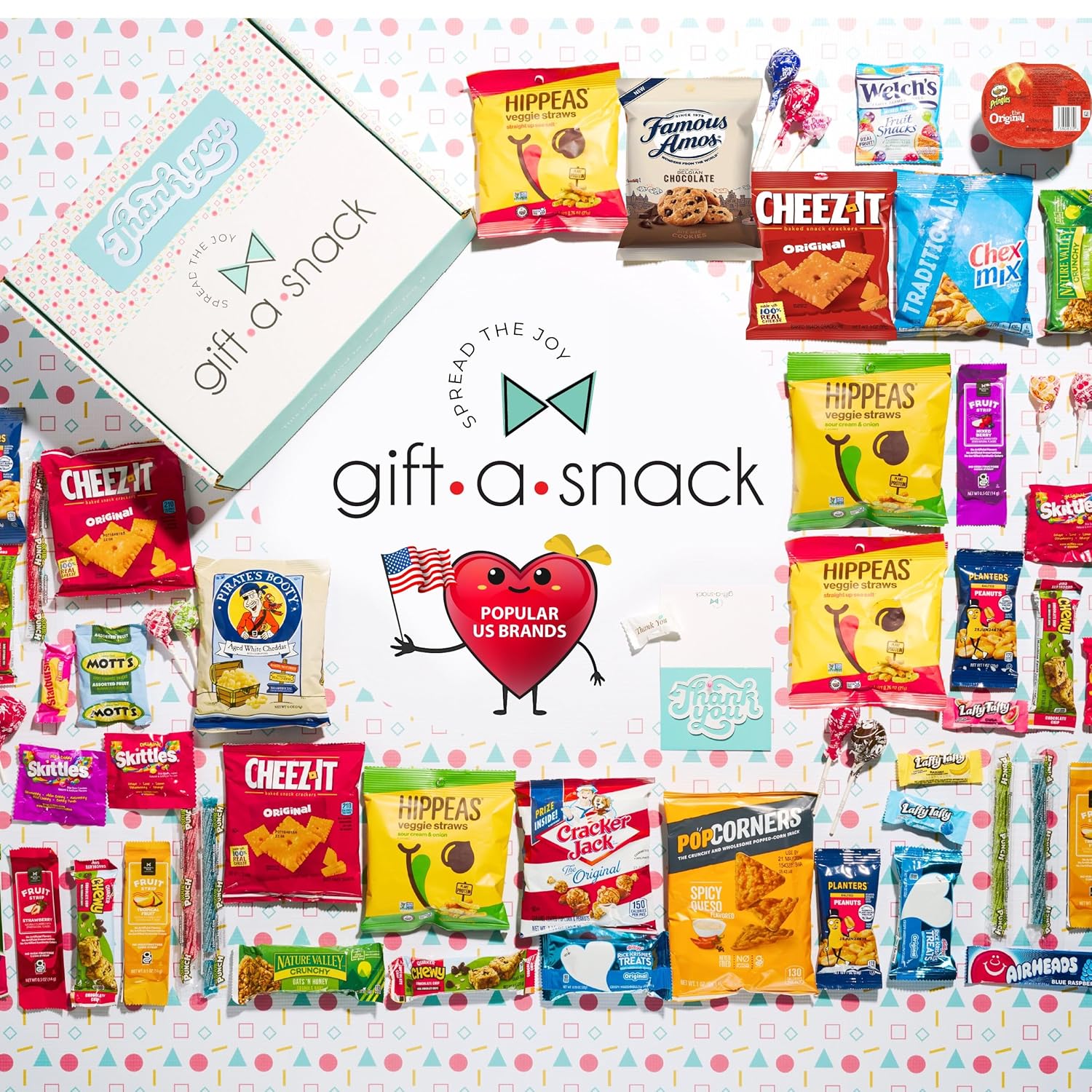 Gift A Snack - Thank You Snack Box Variety Pack Care Package + Greeting Card (45 Count) Appreciation Sweet Treats Gift Basket, Candies Chips Crackers Bars - Cravy Food Assortments & Variety Gifts