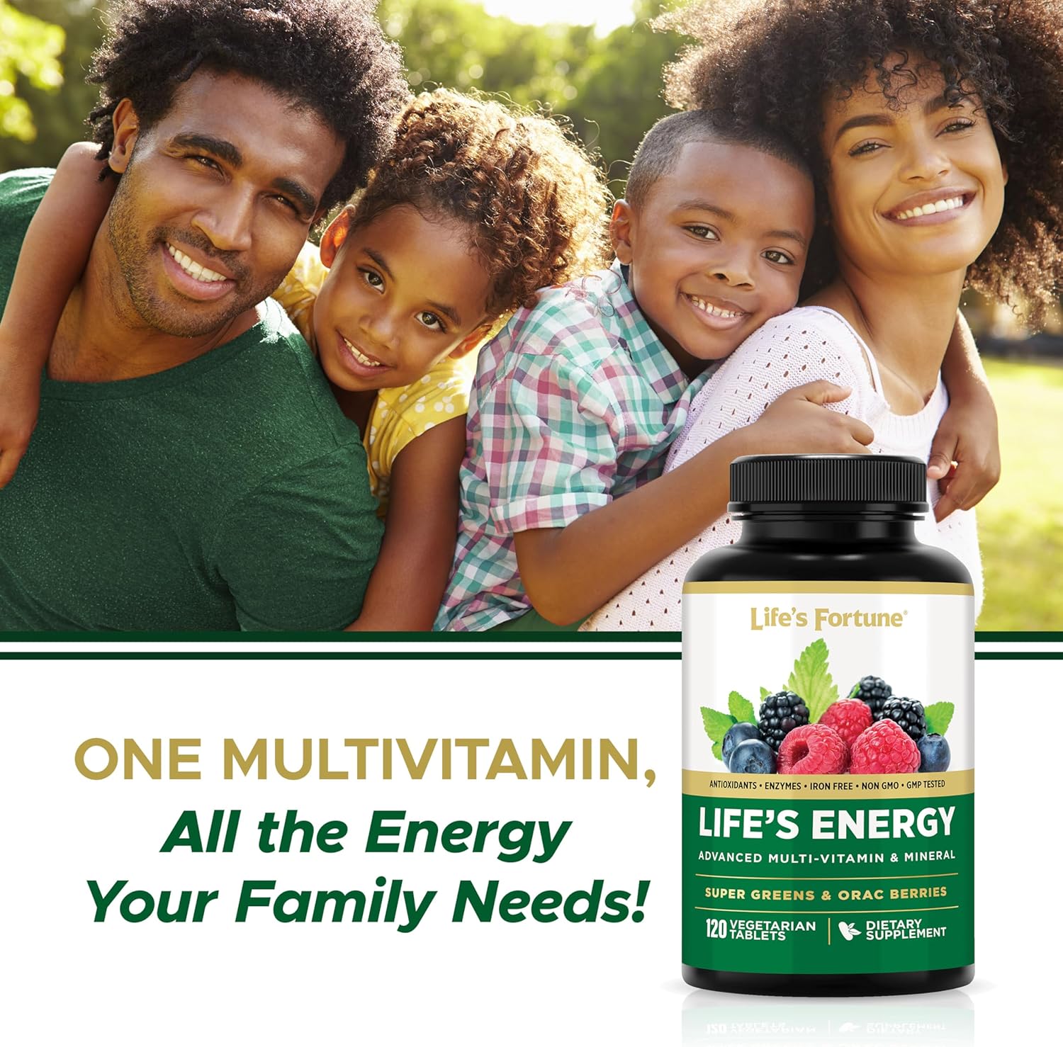 Life'S Fortune Life'S Energy Advanced Multi-Vitamin And Mineral For Men & Women, Non-Gmo - Super Greens - Orac Berries - Antioxidants - Enzymes - Iron Free - Gmp Tested, 120 Veggie Tablets : Health & Household
