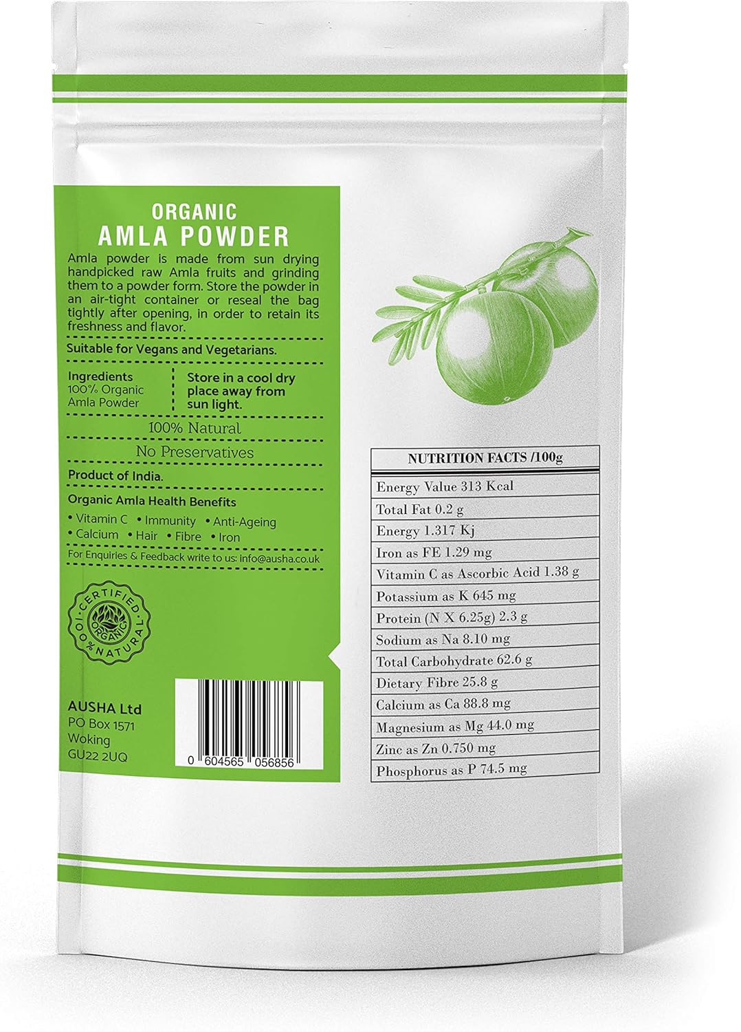 Ausha Organic AMLA Powder 500g - Indian Gooseberry - UK Certified Organic by Soil Association - Hair Growth, Conditioner, Skin,Add to Smoothies, Juices : Amazon.co.uk: Beauty