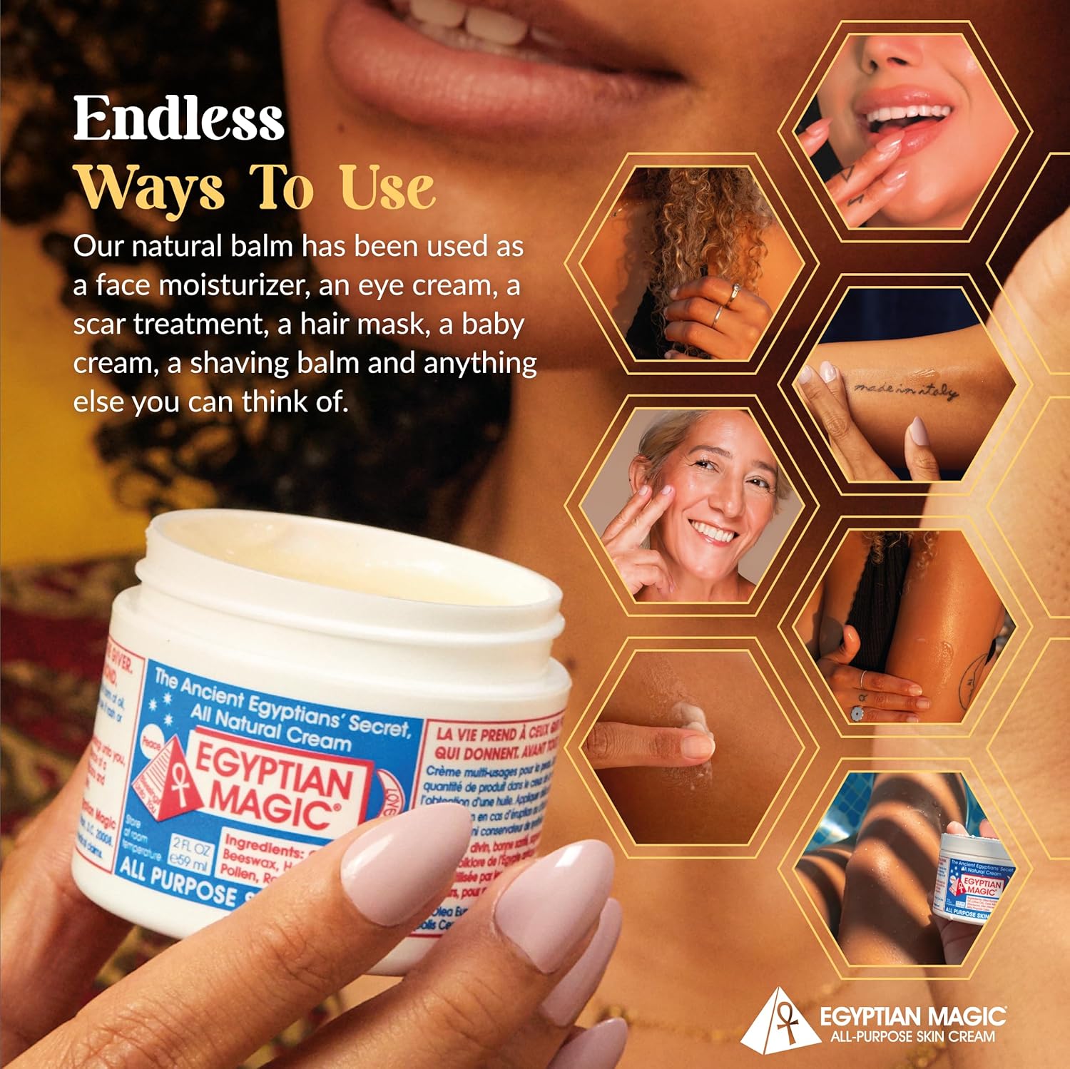 EGYPTIAN MAGIC - All Purpose Face & Body Cream, Moisturising Skin Care for Women & Men, Beauty Balm, Scar Cream aids Tend & Dry Skin, Stretch Marks, Psoriasis & Eczema Calming, 59ml Jar : Amazon.co.uk: Beauty
