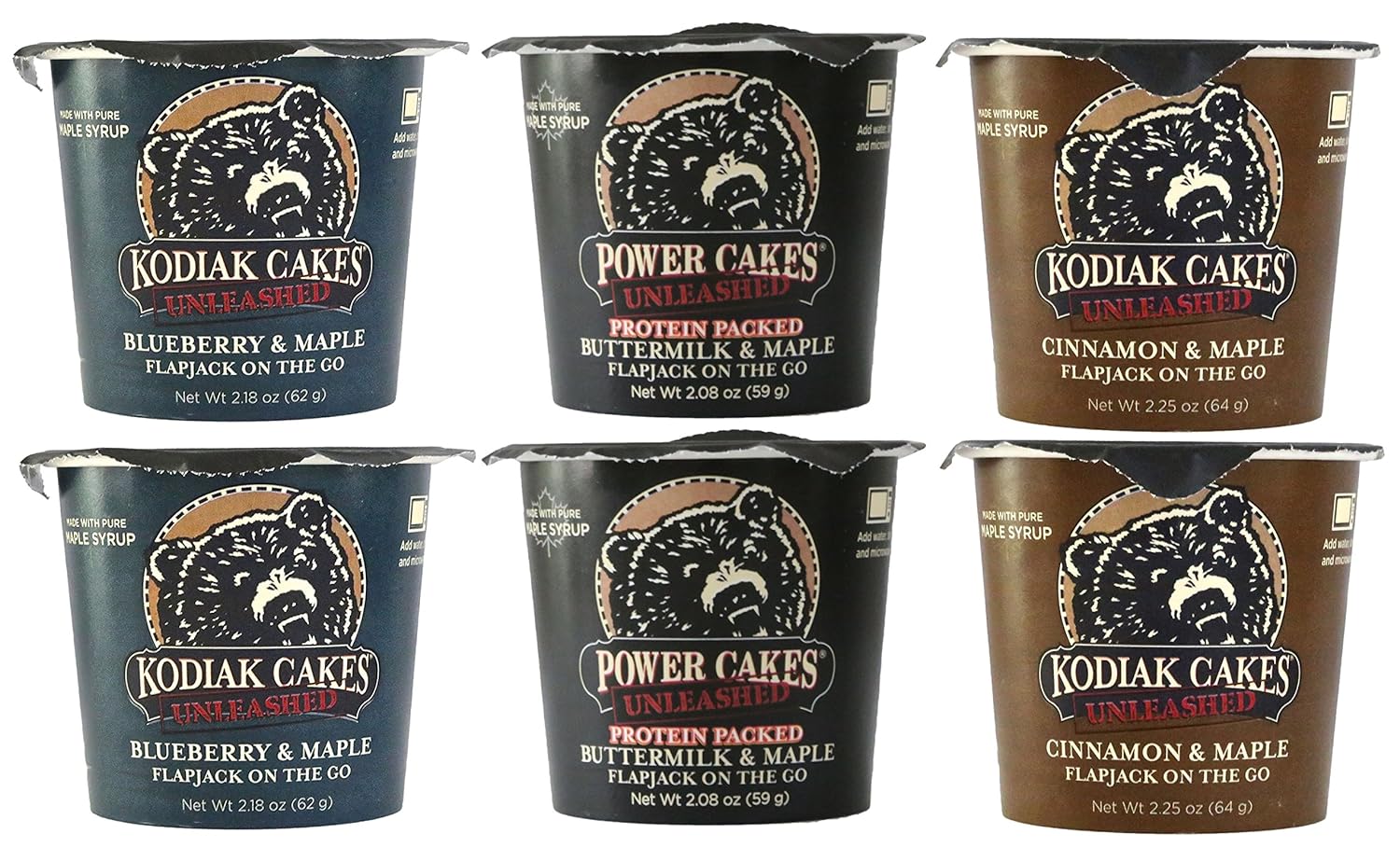 Kodiak Cakes Unleashed, Flapjack on the Go Assortment, 6 Individual 2.25 oz Cups