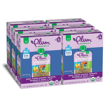 Plum Organics Super Smoothie Organic Toddler Food - Pear, Sweet Potato, Spinach, Blueberry, Bean, And Oat - 4 Oz (Pack Of 24)