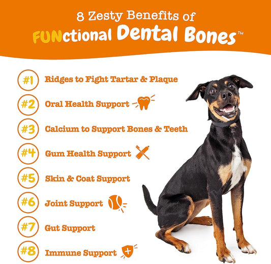 Zesty Paws Dental Bones - Fights Tartar & Plaque - Gum, Teeth & Bone Health - Cinnamon For Dog Breath - Immune, Joint, Gut, Skin & Coat Support - Omega 3 Epa & Dha And Calcium - Large Dogs - 24 Ct…