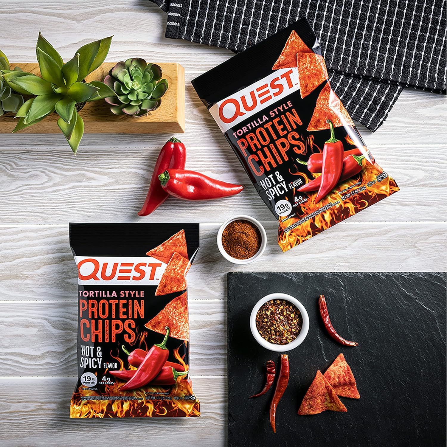 Quest Nutrition Tortilla Style Protein Chips, Hot & Spicy, 19G Of Protein, 4G Net Carbs, Gluten Free, 1.1 Ounce (Pack Of 12)