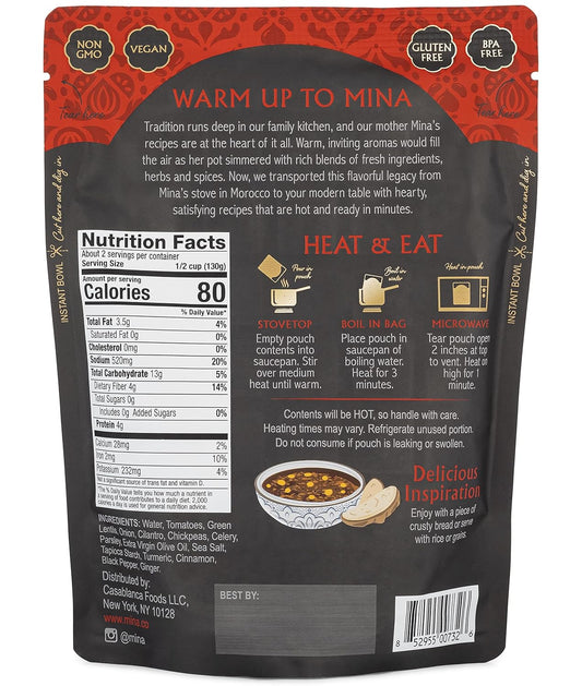 Mina, Harira Moroccan Chickpea & Lentil Soup, 10 Ounce