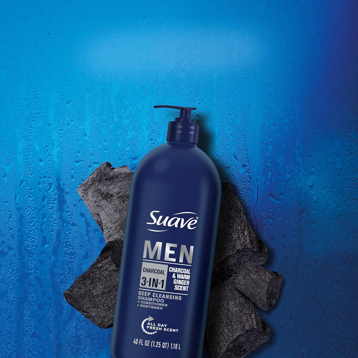 Suave Men Shampoo Conditioner Bodywash 3 in 1 Charcoal &Warm Ginger to Cleanse and Nourish Hair and Skin, 40 oz Pack of 3 : Beauty & Personal Care