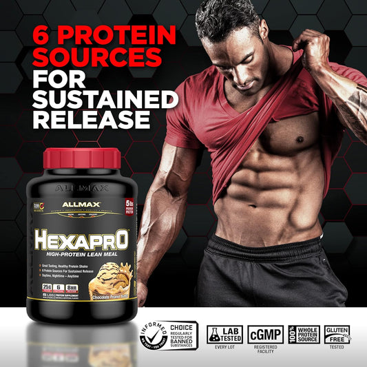 ALLMAX HEXAPRO, Chocolate - 5 lb - 25 Grams of Protein Per Serving - 8