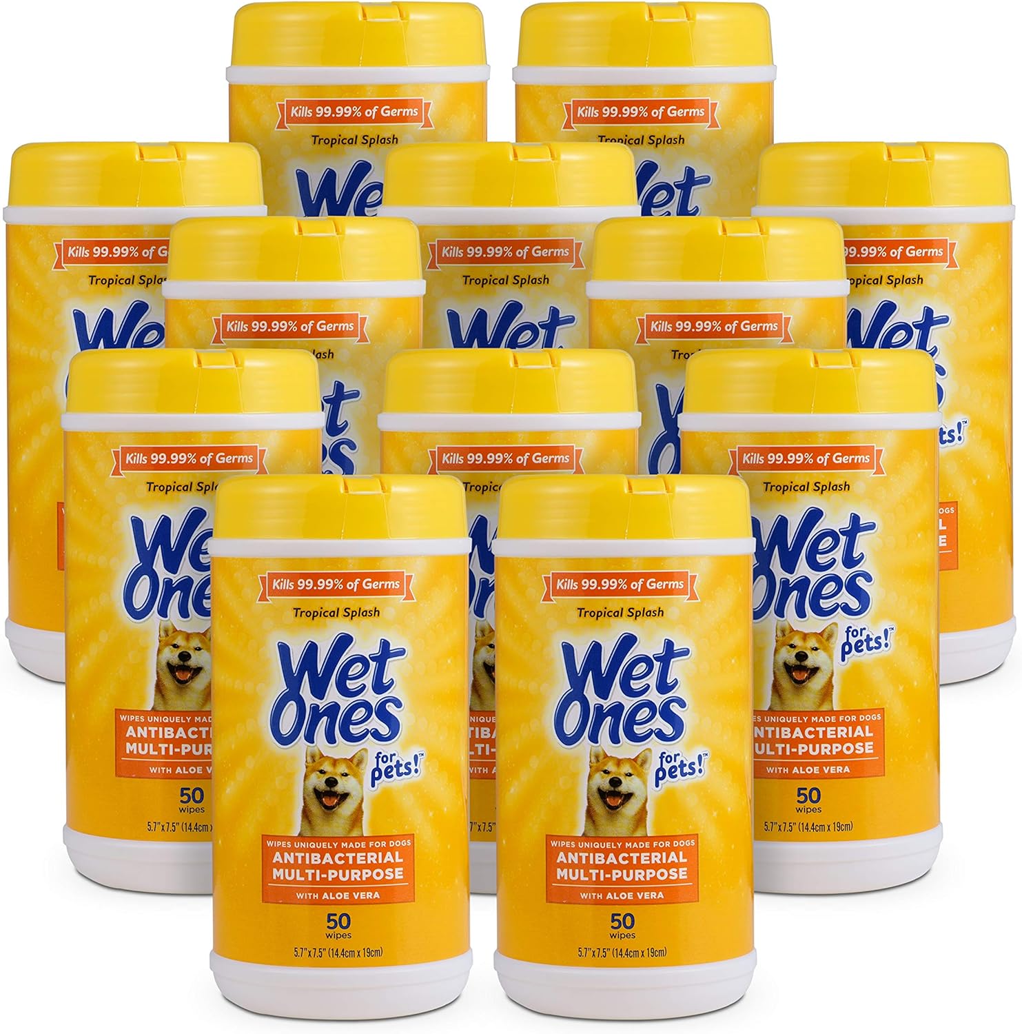 Wet Ones for Pets Multi-Purpose Dog Wipes with Aloe Vera, 50 Count - 12 Pack | Dog Wipes for All Dogs in Tropical Splash, Wipes for Paws & All Purpose