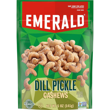 Emerald Nuts Dill Pickle Seasoned Cashews (1-Pack), 5Oz Resealable Bag, Non-Gmo, Contains No Artificial Preservatives, Flavors Or Synthetic Colors