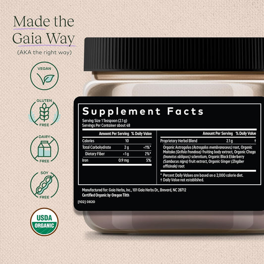 Gaia Herbs Immune Shine Herbal Supplement - Immune Support Powder Drink Mix - With Maitake Mushroom, Chaga, Elderberry, Ginger & Astragalus - Usda Certified Organic - 3.53 Oz (48-Day Supply)