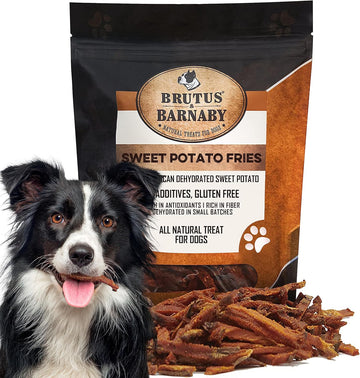 BRUTUS & BARNABY Sweet Potato Dog Treats- No Additive Dehydrated Sweet Potato Fries, Grain Free, Gluten Free and No Preservatives Added (2lb)
