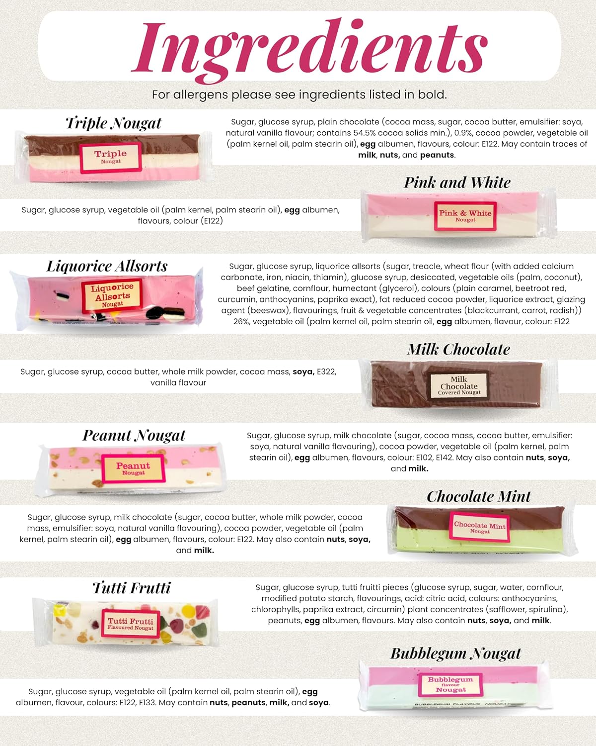 Nougat Gift Box - Nougat Bar Selection Of 8 Flavours (8 X 130G) In A Box, Individually Wrapped Nougat Sweets | Gifts For Dad, Grandad, Step Dad, Men, Boyfriend, Brother, Son