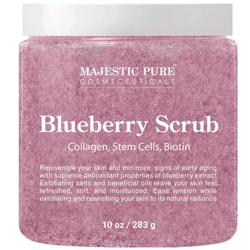 Majestic Pure Blueberry Body Scrub, With Collagen, Stem Cell & Biotin - Exfoliating Body Scrub To Exfoliate, Smooth & Moisturize Skin - Deep Cleansing & Hydrating, Skin Care For Men And Women - 10 Oz