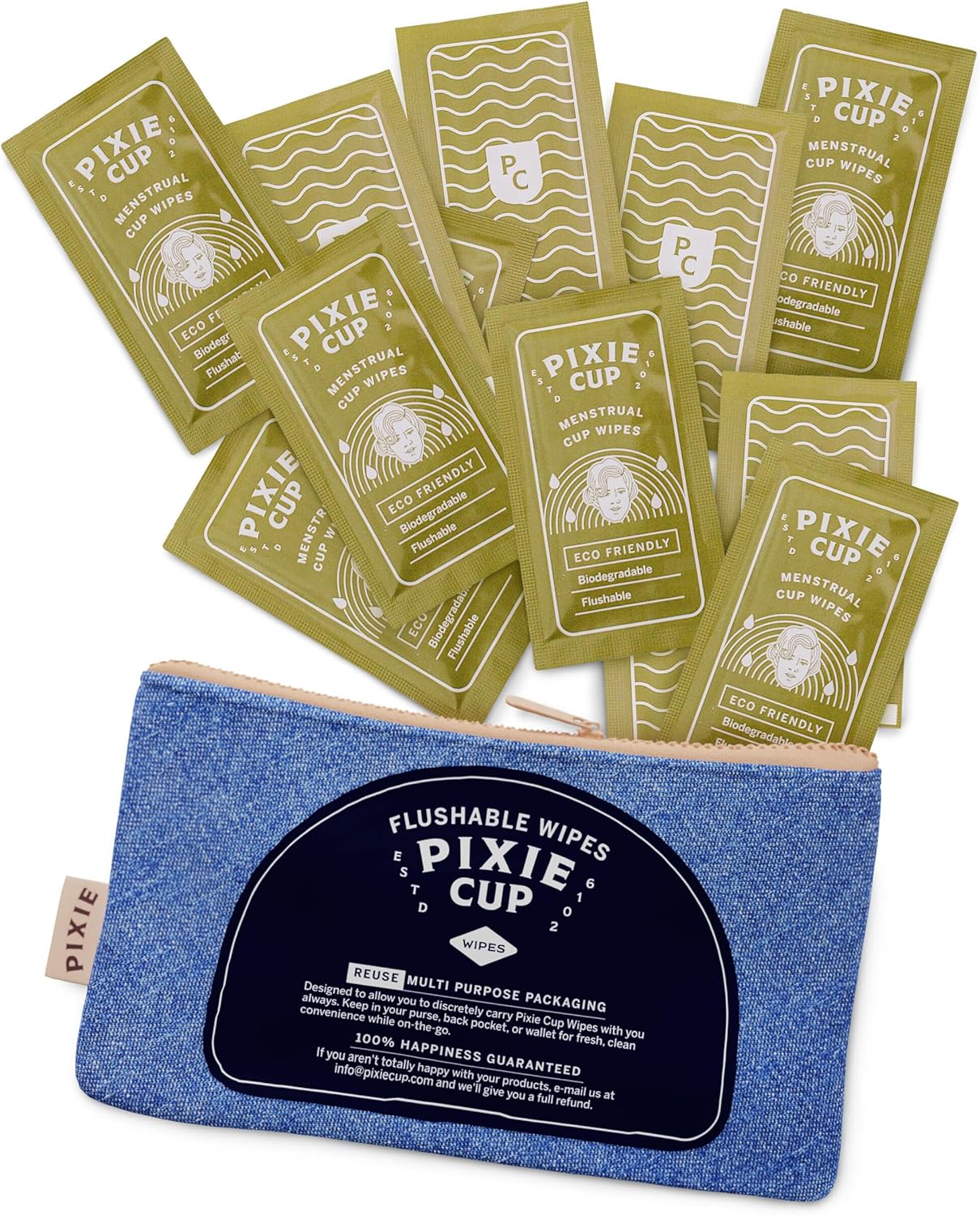 Pixie Menstrual Cup Wipes - Flushable, Biodegradable, & Ph Balanced - Best Individually Wrapped Packet Wipes For On The Go & Public Bathrooms - Wash, & Cleaner For Your Period Cups & Discs (30 Count)