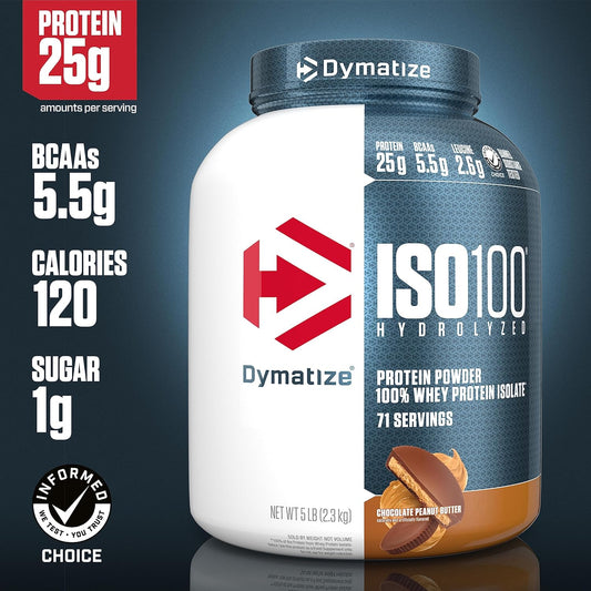 Dymatize Iso 100 Whey Protein Powder With 25G Of Hydrolyzed 100% Whey Isolate, Chocolate Peanut Butter, 5 Pound