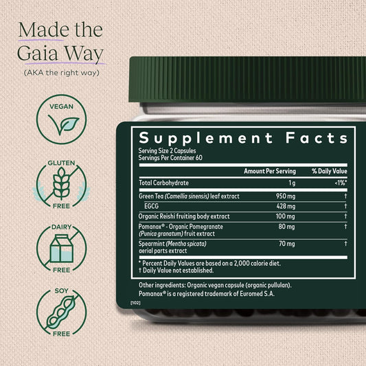 Gaia Herbs Infinity Glow - Women'S Skin Support Supplement - Skin Care For Women With Green Tea, Egcg, Reishi Mushroom, Pomanox Pomegranate & Spearmint - 120 Vegan Capsules (30-Day Supply)