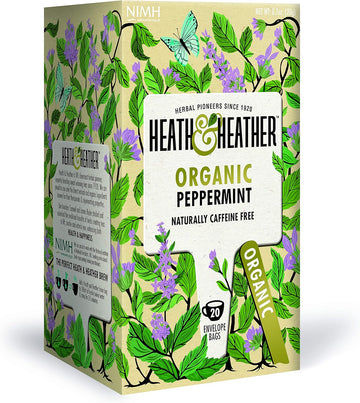 Heath & Heather Organic Peppermint Teabags | Individually Wrapped Caffeine-Free Herbal Tea Infusions | 6 Packs Of 20, Total 120 Tea Bags