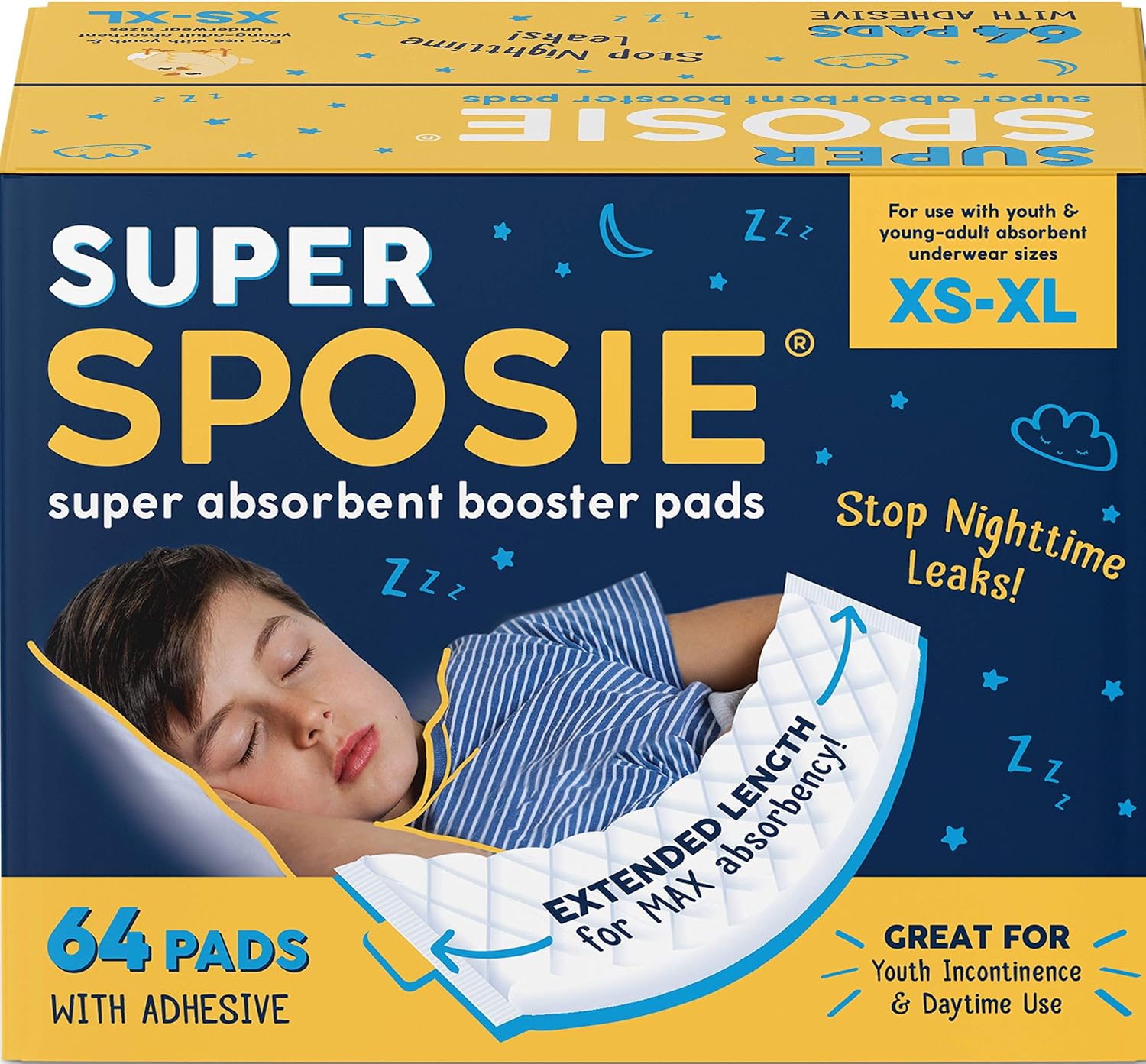 Super Sposie Booster Pads, Max Absorbency for Nighttime Diapers, Use with Overnight Diapers size 5+ and night time pull ups, incontinence protection