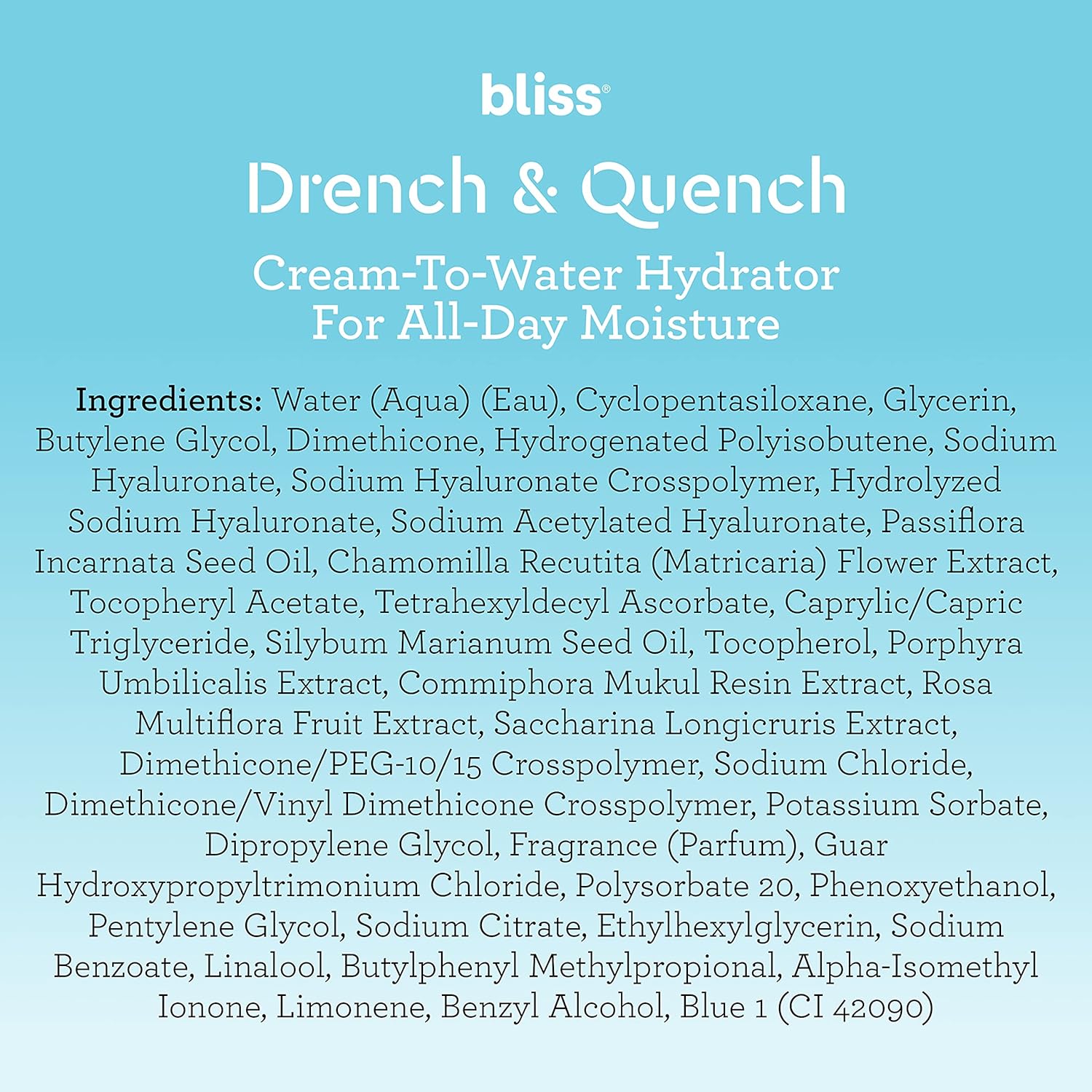 Bliss Drench & Quench Hyaluronic Acid Moisturizer for Face - 1 Fl Oz - Cream-To-Water - Hydrator for All-Day Moisture - Clean - Vegan & Cruelty-Free : Beauty & Personal Care