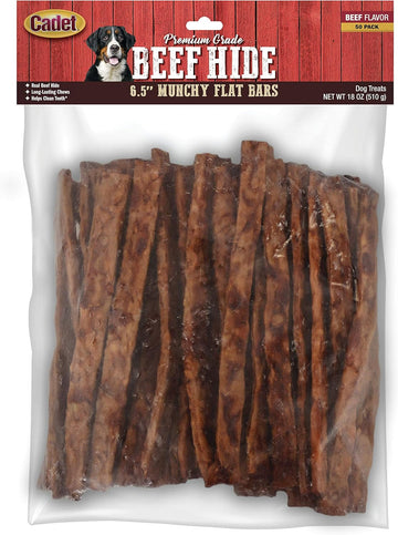 Cadet Premium Grade Beef Hide For Dogs, Long Lasting Rawhide Munchy Flat Bars, Single Ingredient Dog Chews, 6.5 Inch (50 Count)