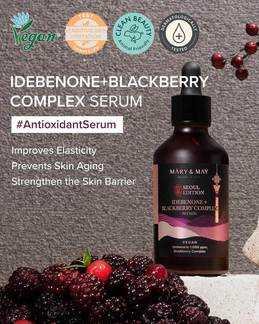 Mary&May Seoul Edition Idebenone Blackberry Complex Serum - Korean Anti Aging Face Serum For Skin Elasticity, Nourishing And Radiance - Fragrance-Free, Vegan, And Cruelty-Free, 2.7 Fl.Oz