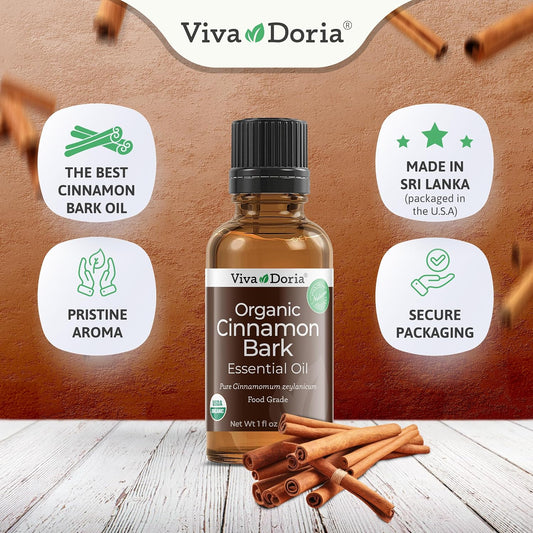 Viva Doria 100% Pure Cinnamon Bark Essential Oil, Usda Certified Organic, Undiluted, Food Grade, 30 Ml (1 Fl Oz)