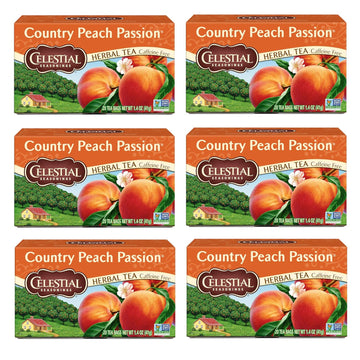 Celestial Seasonings Country Peach Passion Herbal Tea, Caffeine Free, 20 Tea Bags Box, (Pack Of 6)