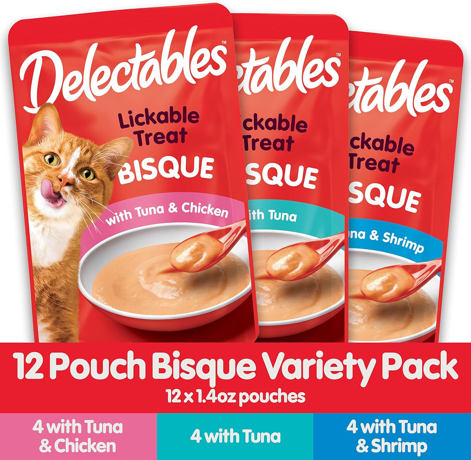 Delectables Bisque Lickable Wet Cat Treats - Chicken, Tuna & Shrimp, 12 count : Pet Supplies