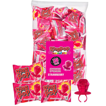 Ring Pop Individually Wrapped Pink Strawberry 30 Count Bulk Lollipop Pack – Strawberry Flavored Lollipop Suckers For Kids - Fun Candy Bulk For Gender Reveal Parties, Bachelorettes, & Party Favors